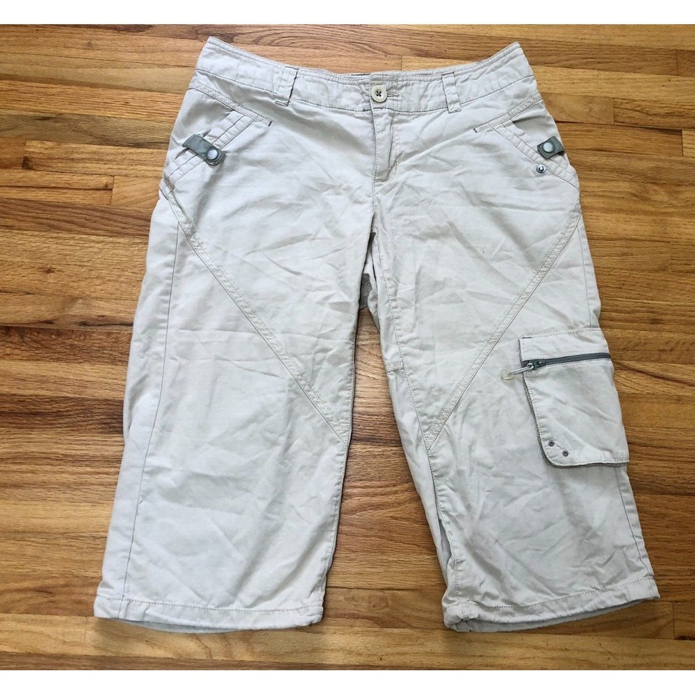 Eddie Bauer EB Cargo Capri Baggy Pants Women Petite 8 White Cargo Pocket Hi-Rise